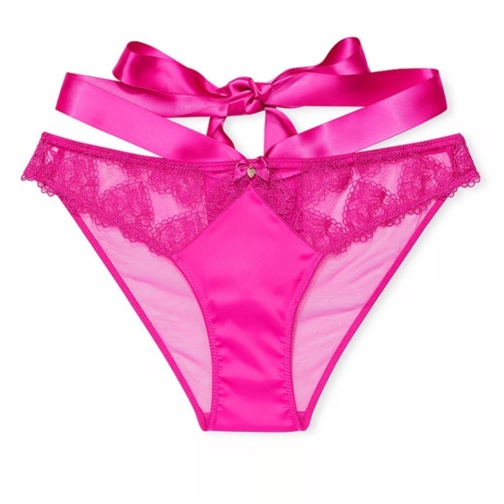 New! Victoria’s Secret Strappy Heart Embroidery Cheeky Panty Ribbon 4091